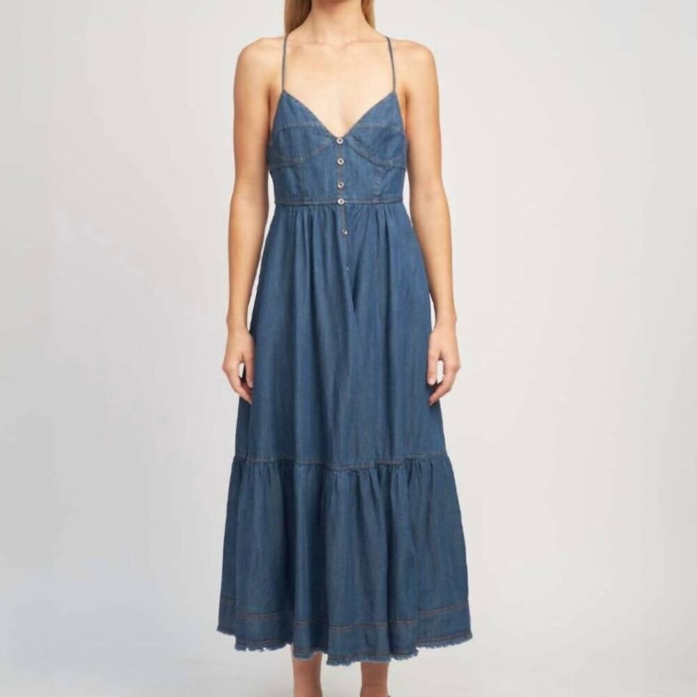 En Saison Sere Denim Midi-Dress - Blue - Corset Top - Boho - Retro - Size S